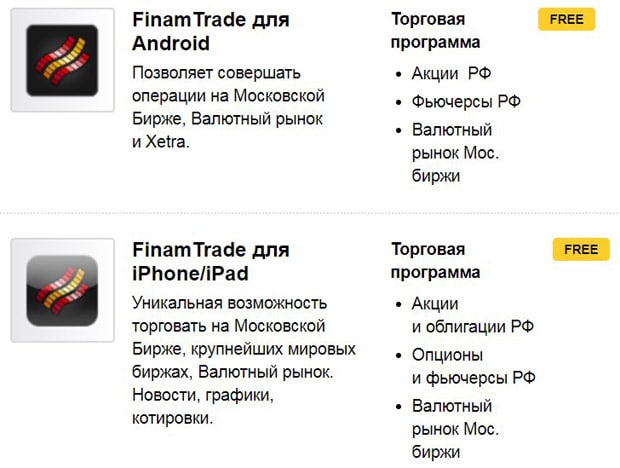 aplikacja mobilna finam.ru