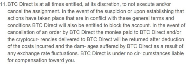 Blokada konta BTC Direct