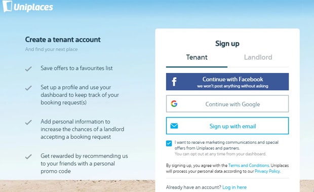 Rejestracja Uniplaces na stronie internetowej rejestracja uniplaces.com