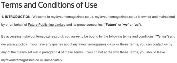 Umowa z użytkownikiem myfavouritemagazines.co.uk