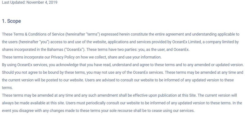 Umowa z użytkownikiem OceanEx