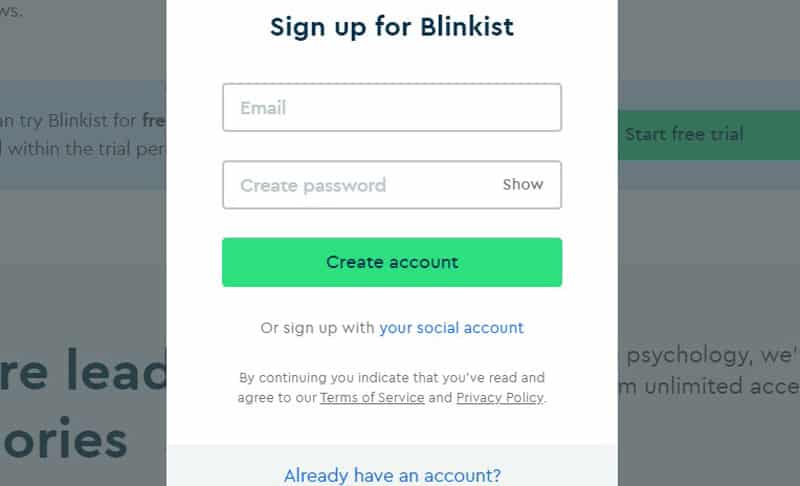 Rejestracja w Blinkist