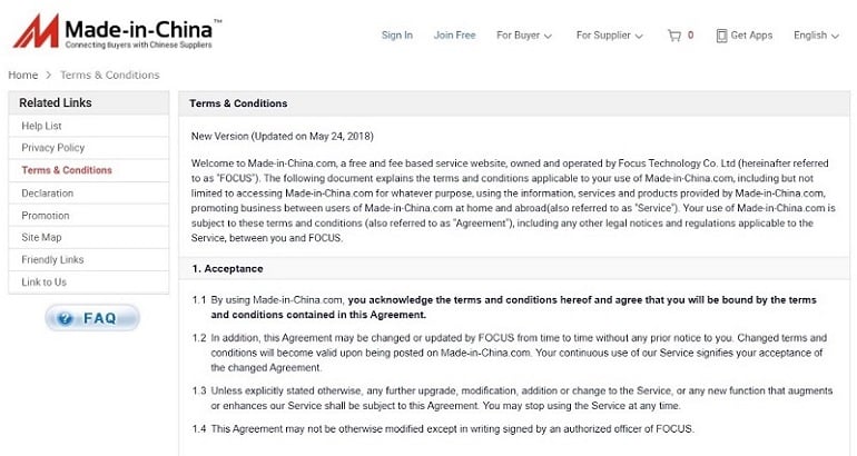 Umowa z użytkownikiem Made-in-China