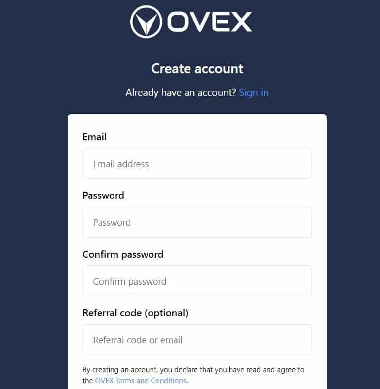 Formularz rejestracyjny OVEX