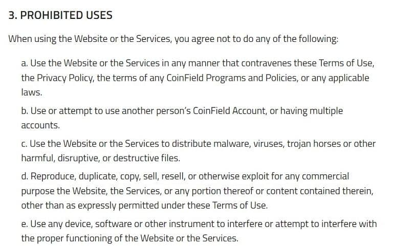 Coynefield zakazuje użytkownikom