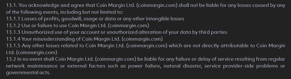 warunki użytkowania coinmargin.com