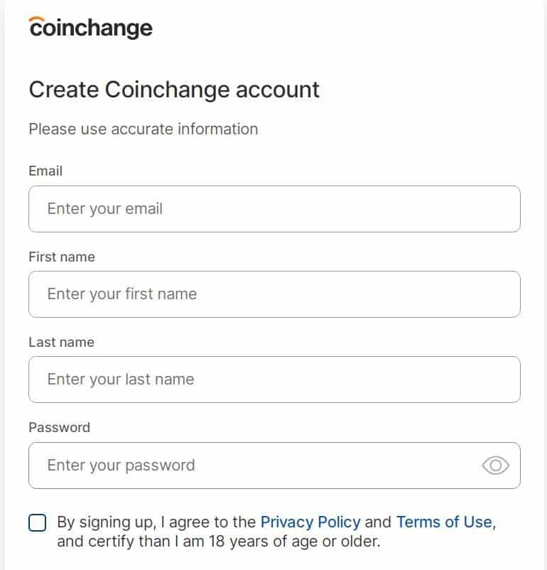 Formularz rejestracyjny CoinChange