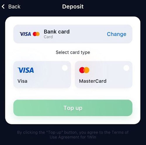 1Win App Android Depozytowa karta bankowa